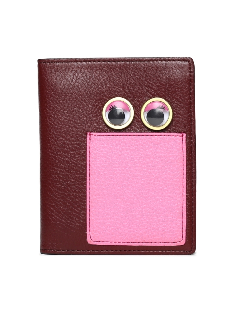 

Fossil Women Burgundy & Pink Leather RFID Solid Passport Holder