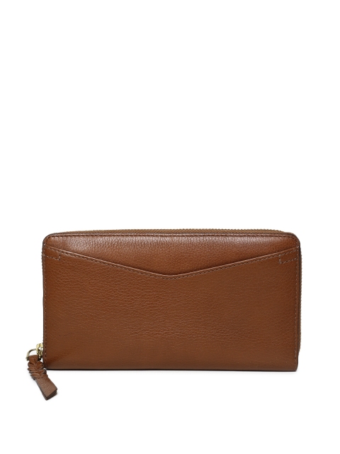 

Fossil Women Brown Leather Solid Zip Around Wallet