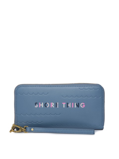 

Fossil Women Blue Printed Zip Around Leather Wallet