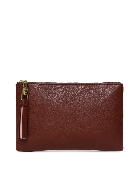 

Fossil Women Brown Solid Leather Zip Around Wallet