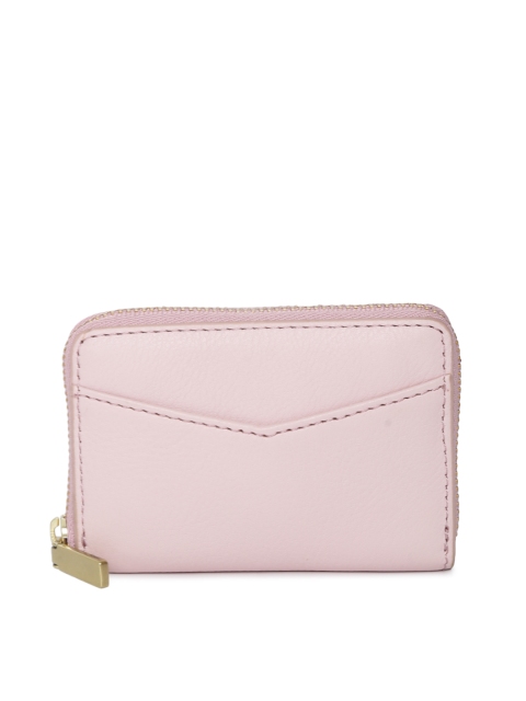 

Fossil Women Pink Solid Zip Around Leather Wallet