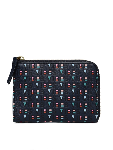 

Fossil Women Navy Blue Printed Zip Around Wallet