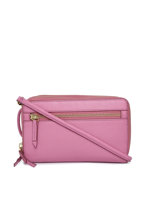 

Fossil Women Pink Solid Zip Around Wallet