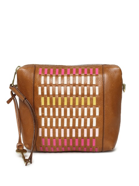 

Fossil Women Brown & White Self Design Leather Sling Bag
