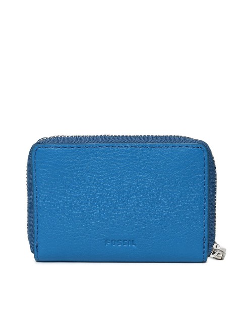 

Fossil Women Blue Solid Leather Zip Around Wallet
