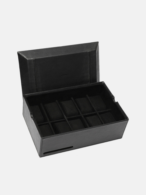 

Fossil Men Black Ten Piece Genuine Leather Watch Box