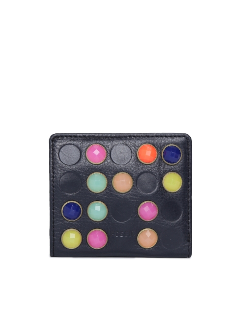 

Fossil Women Navy Blue Leather Embellished Two Fold Wallet