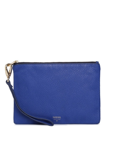 

Fossil Women Blue Solid Leather Zip Around Wallet