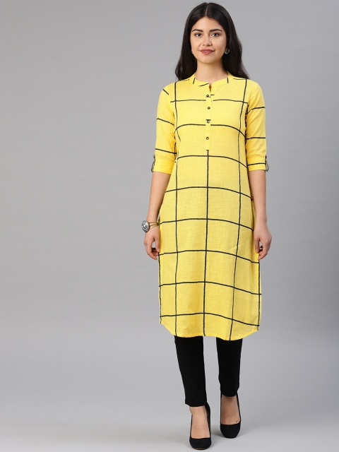

Alena Women Yellow & Black Checked Straight Kurta