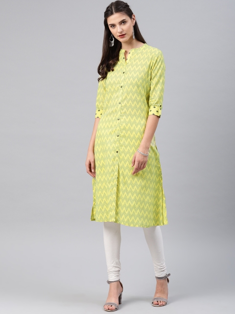 

Alena Women Yellow Printed A-Line Kurta