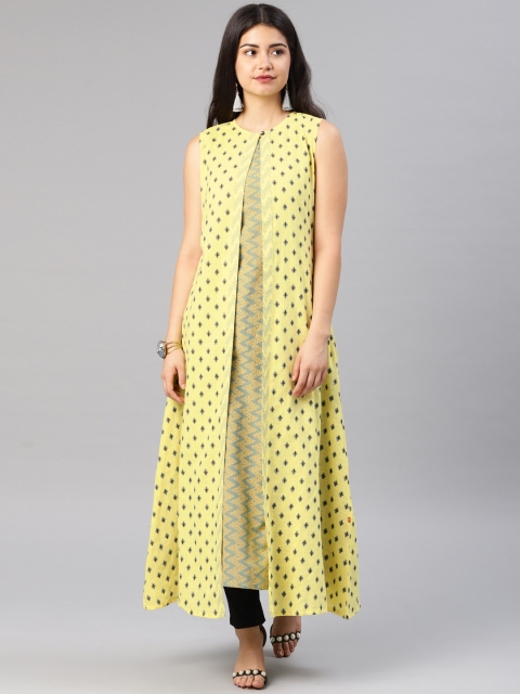 

Alena Women Yellow & Charcoal Grey Printed A-Line Kurta