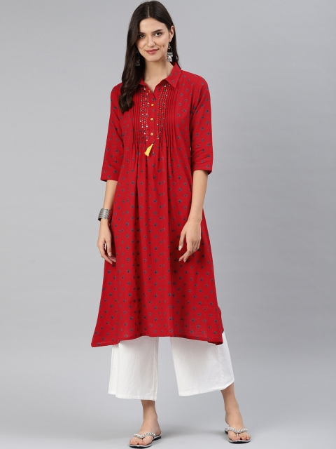 

Alena Women Red Printed A-Line Kurta