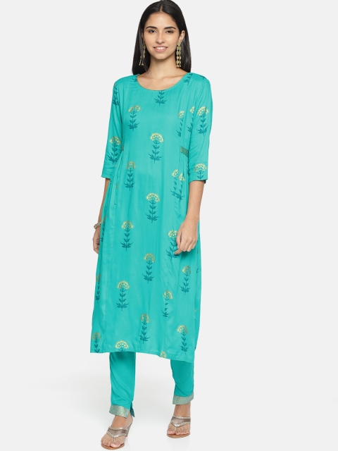 

Alena Women Turquoise Blue With Greenish Tinge Printed Kurta with Trousers