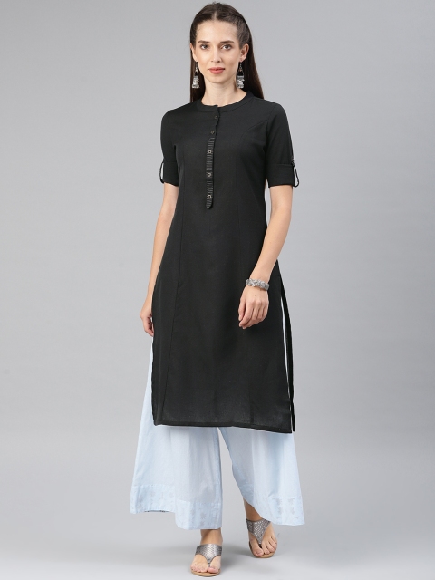 

Alena Women Black Solid Straight Kurta