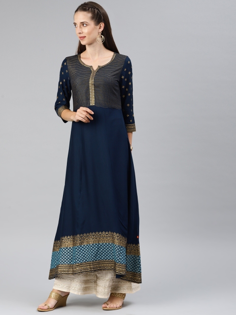 

Alena Women Navy Blue Printed Panelled A-Line Kurta