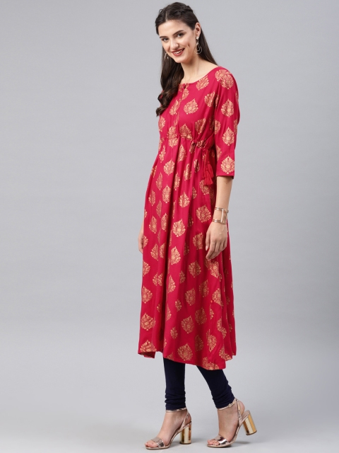 

Alena Women Fuchsia & Gold-Toned Printed A-Line Kurta