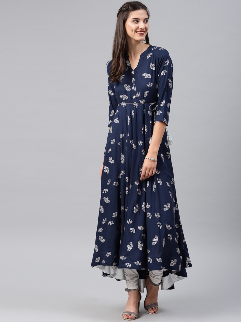 

Alena Women Navy Blue & Grey Printed A-Line Kurta