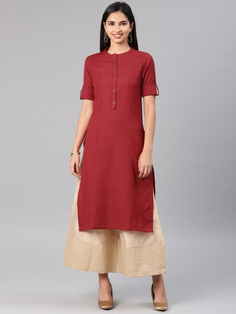 

Alena Women Maroon Solid Straight Kurta