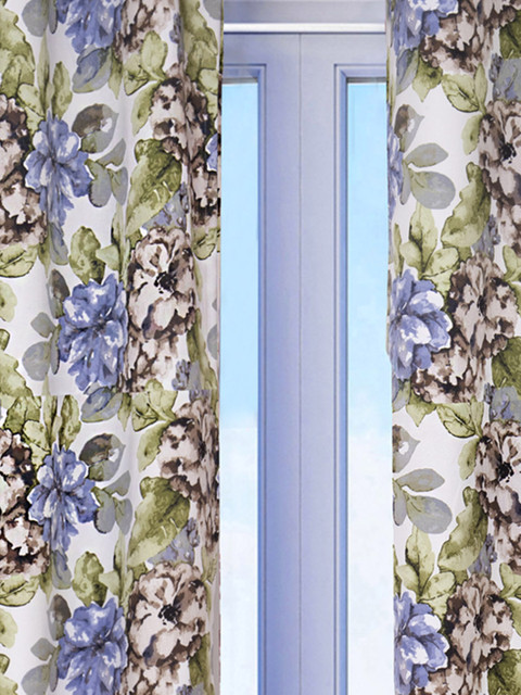 

HOUZZCODE Grey & Blue Printed Room Darkening Long Door Curtain
