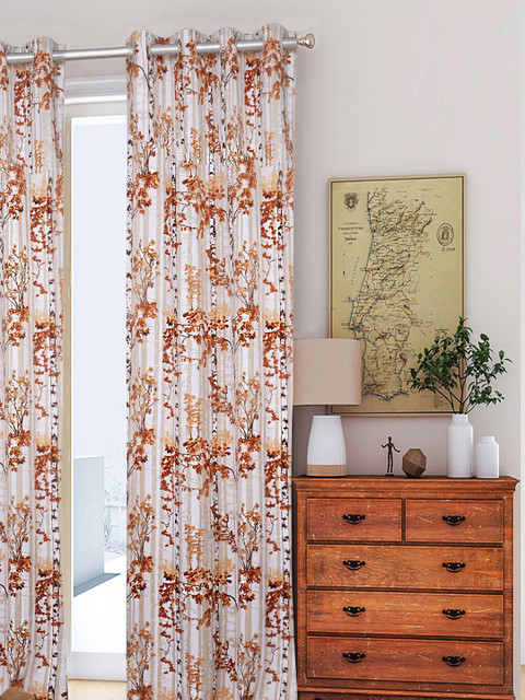 

HOUZZCODE Orange & Rust Brown Printed Room Darkening Long Door Curtain