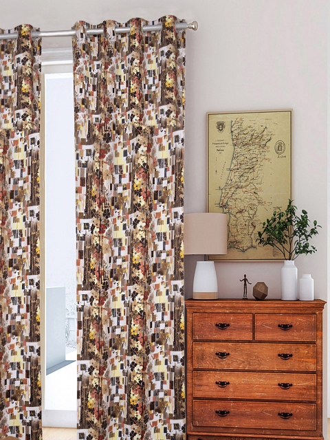 

HOUZZCODE Brown & Orange Printed Room Darkening Long Door Curtain