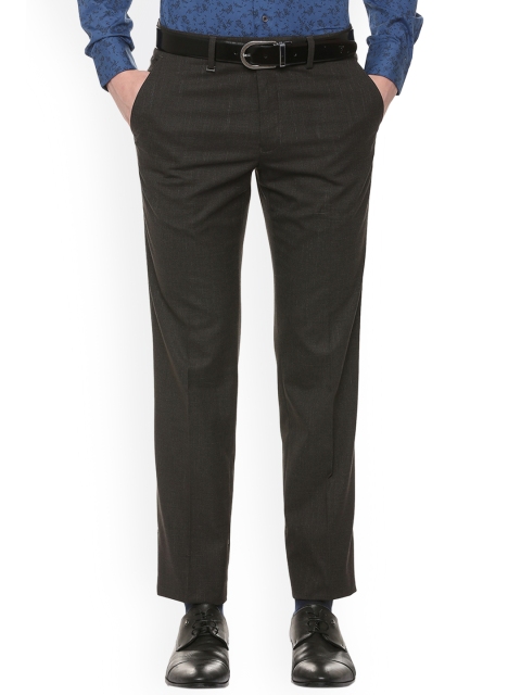 

Van Heusen Men Black Slim Fit Self Design Formal Trousers