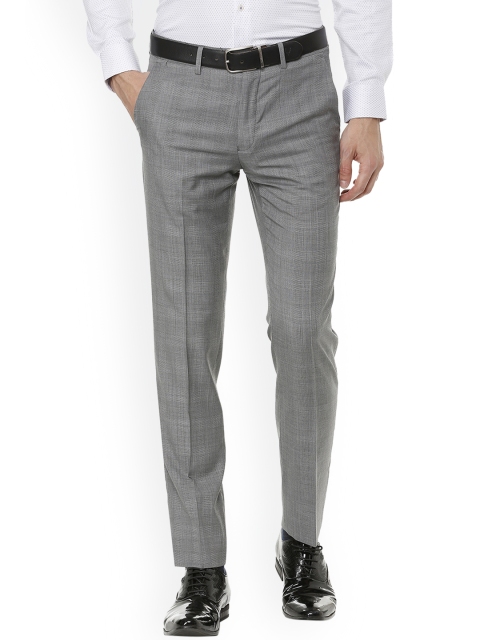 

Van Heusen Men Grey Slim Fit Checked Formal Trousers