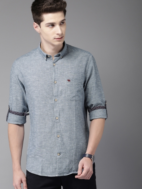 

THE BEAR HOUSE Men Blue Slim Fit Solid Casual Shirt