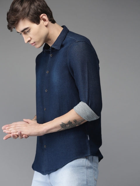 

THE BEAR HOUSE Men Blue Slim Fit Solid Casual Shirt