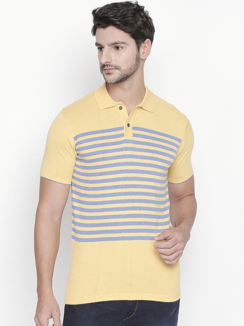 

BYFORD by Pantaloons Men Yellow Striped Polo Collar T-shirt
