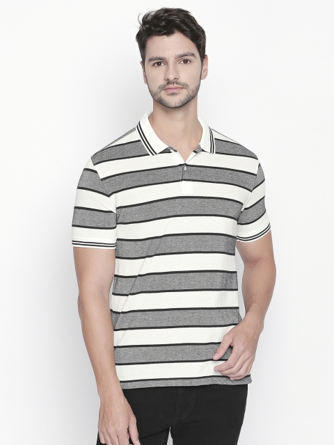 

BYFORD by Pantaloons Men White Striped Polo Collar T-shirt