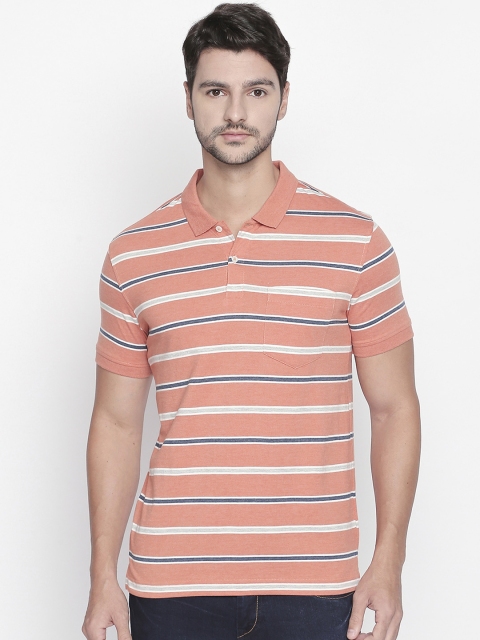 

BYFORD by Pantaloons Men Orange Striped Polo Collar T-shirt