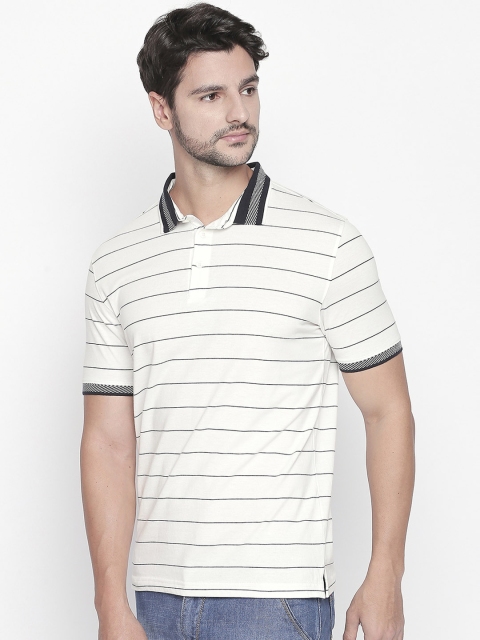 

BYFORD by Pantaloons Men White Striped Polo Collar T-shirt