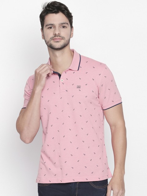 

BYFORD by Pantaloons Men Peach-Coloured Printed Polo Collar T-shirt