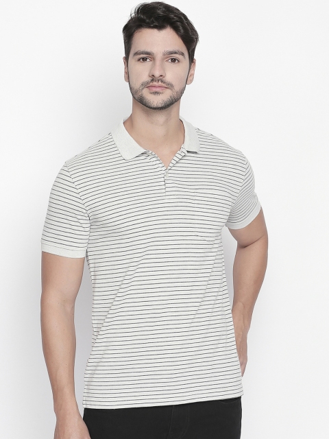 

BYFORD by Pantaloons Men Grey Striped Polo Collar T-shirt