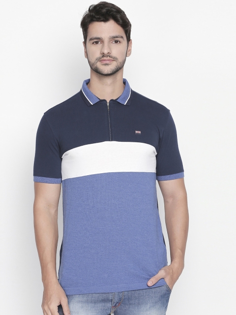 

BYFORD by Pantaloons Men Blue Colourblocked Polo Collar T-shirt