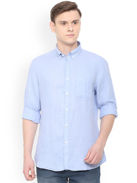 

Van Heusen Sport Men Blue Slim Fit Solid Casual Linen Shirt