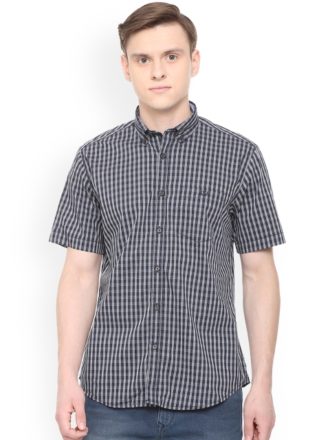 

Van Heusen Sport Men Navy Blue Slim Fit Checked Casual Shirt