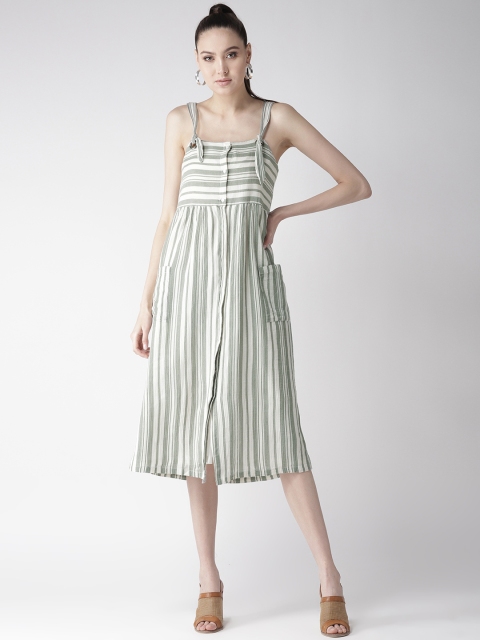 

SCOUP Women Green & White Striped A-Line Dress