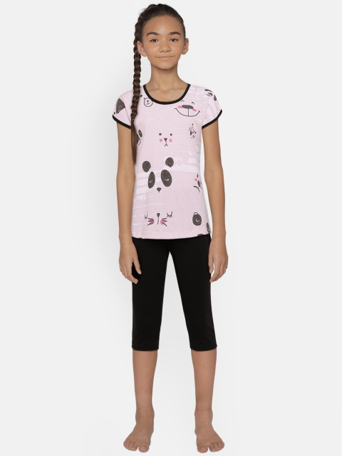 

Sweet Dreams Girls Pink & Black Printed Night suit