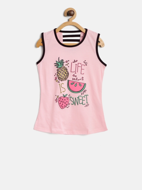 

Sweet Dreams Girls Pink Printed Styled Back Top