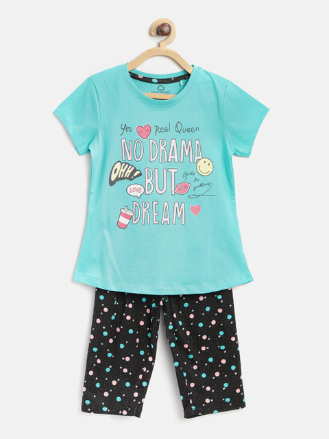 

Sweet Dreams Girls Blue & Black Printed Night Suit 6164A9