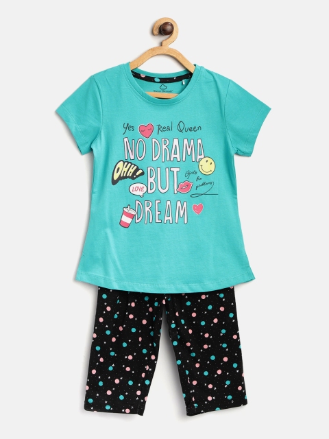 

Sweet Dreams Girls Blue & Black Printed Night Suit 6164A9