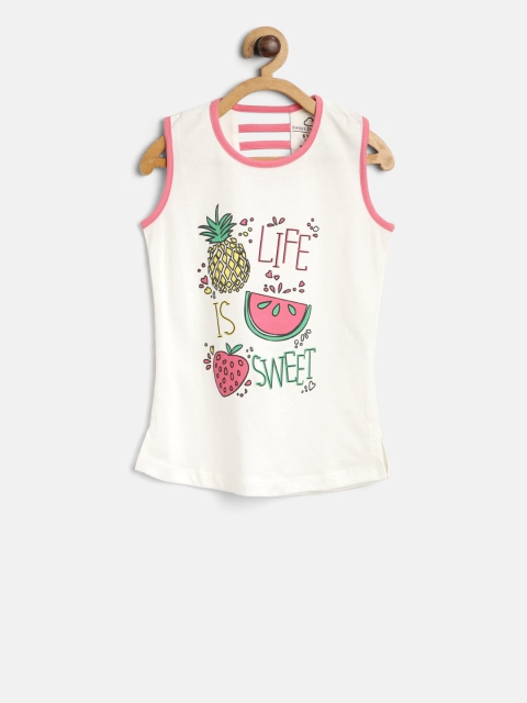 

Sweet Dreams Girls White Printed Styled Back Top