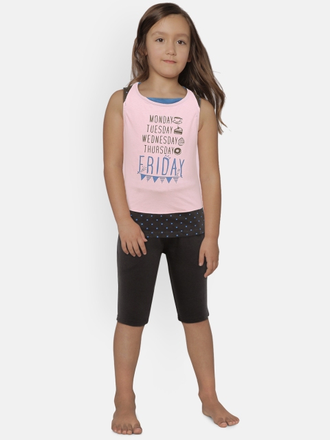 

Sweet Dreams Girls Pink & Black Printed Night Suit 6155A9