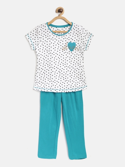 

Sweet Dreams Girls White & Blue Printed Night suit 6210A9