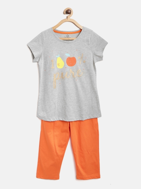 

Sweet Dreams Girls Grey Melange & Orange Printed Night Suit 6169A9