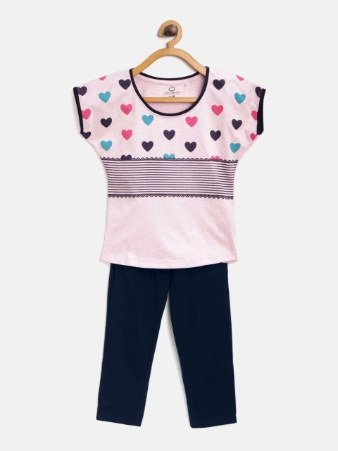 

Sweet Dreams Girls Pink & Navy Blue Printed Night Suit 6201A9
