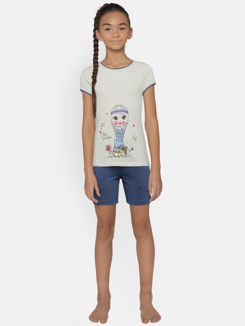 

Sweet Dreams Girls Grey & Blue Printed Night suit