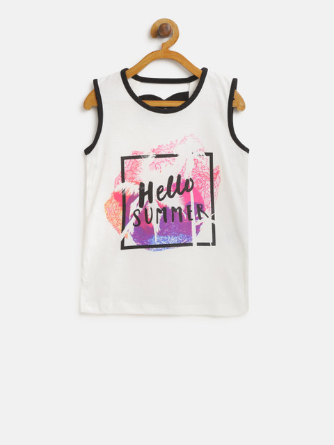 

Sweet Dreams Girls White Printed Styled Back Top